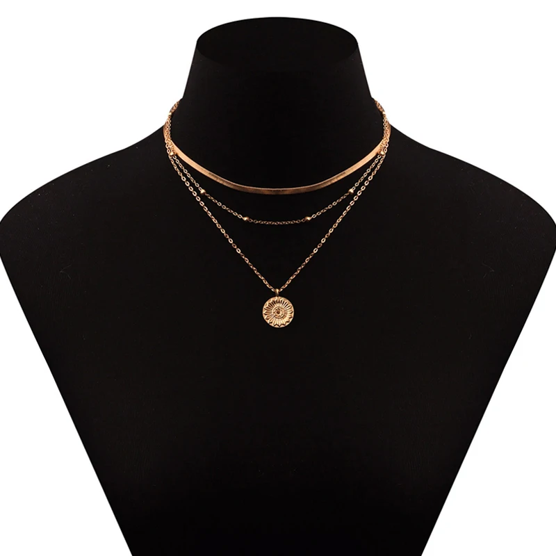 

Vintage Multilayer Lotus Coin Chain Alloy Choker Necklaces for Women Bohemian Snake Beads Chian Pendants Necklaces Jewelry NEW
