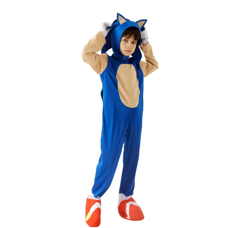 

The Hedgehog Halloween Cosplay Blue Clothes Hat White Gloves 4-14Y Children's Performance Costumes Halloween Gift for Children