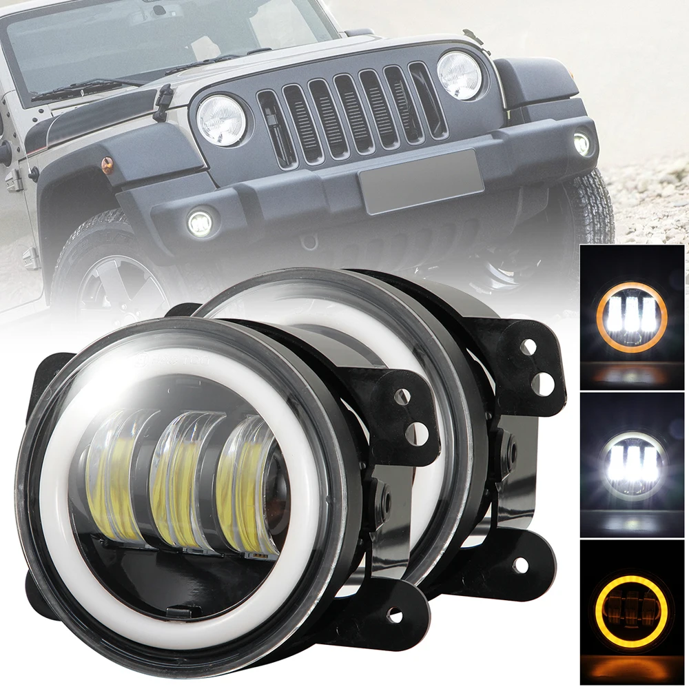 

2pcs 4 Inch 30W 6000K Super Bright Round Led Driving Fog Lights with White Amber Halo Ring Off Road for Jeep Dodge Chrysler