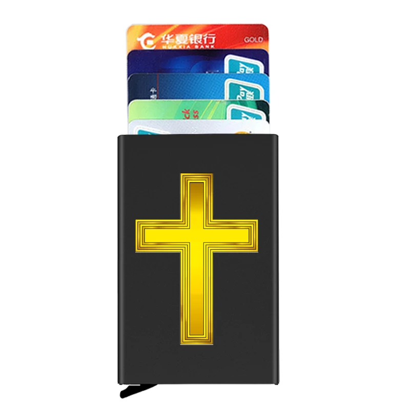 

Противокражный идентификационный кредитный чехол, тонкие алюминиевые металлические кошельки с рисунком Креста Христа, Карманный чехол, ко...