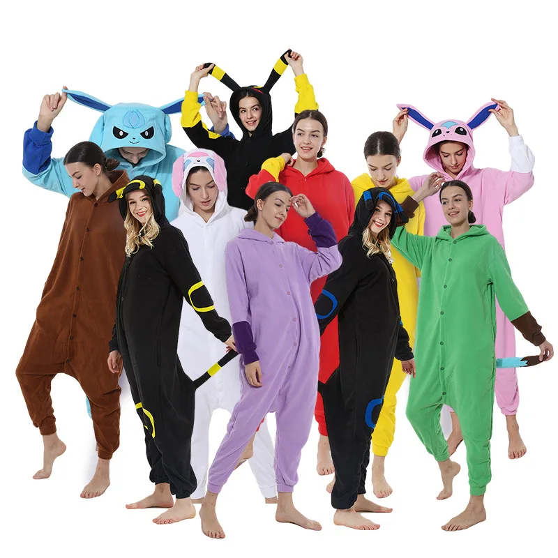 

Anime Pokemon Fleece Cosplay Sleepwear Eevee Eeveelution Sylveon Snorlax Onesie Pajama Sets One-Piece Kigurumi Halloween Costume