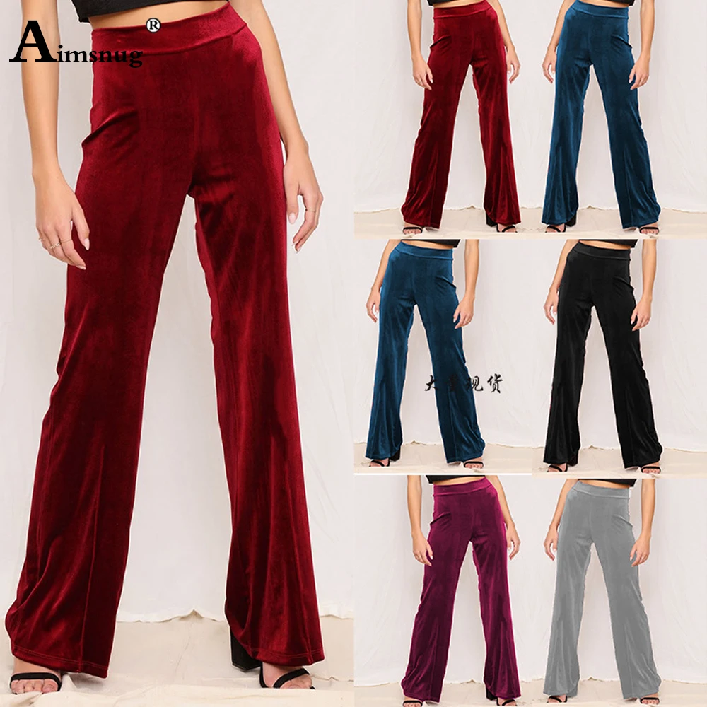 High Cut Velvet Pants Women's Straight Leg Trouser Ladies Streetwear Casual Elastic Waist Pantalon Female Ankle-Length Pants