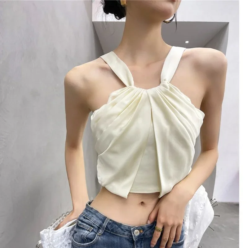

2023 Summer New Sexy Temperament Self-cultivation Exposed Belly Button Short Outer Wear Tops for Women Camisole Women Y2k