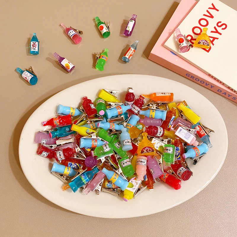 

10pcs Baby Kid Girl Cartoon Hairpin Hairclip Drink Bottles Small Cute Hair Accessories Headwear Hair Clip Pin