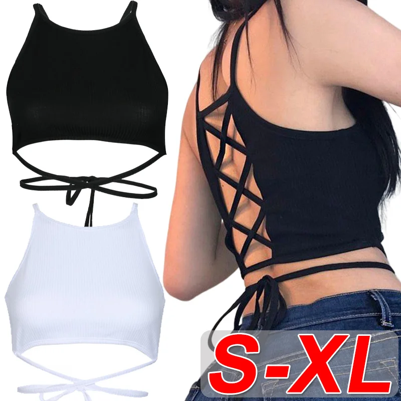 

Sexy Cross Strap Beauty Back Camisole Underwear Female Sleeveless Bandage Crop Tops Sexy Backless Push Up Breathable Vests