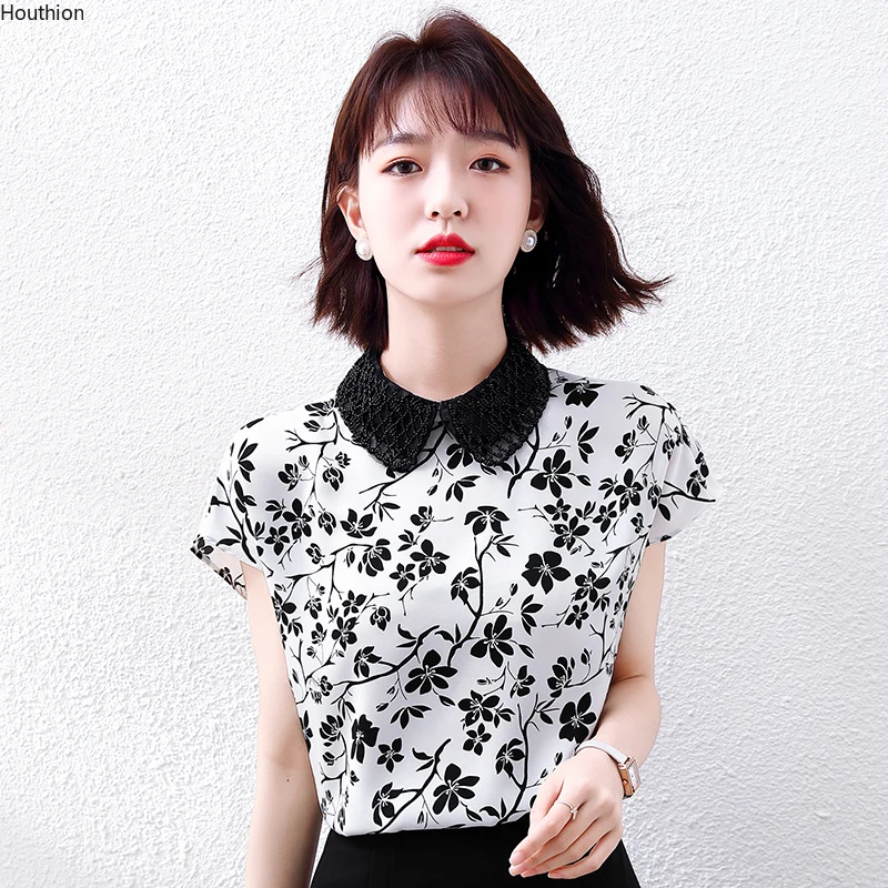 

Женская блузка с коротким рукавом, рубашка с принтом, шифоновый топ, модная повседневная Летняя одежда в горошек, новинка в Корейском стиле, ...