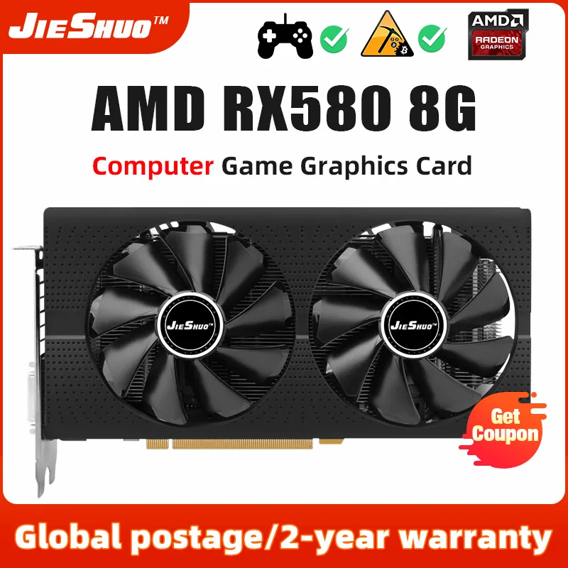 

Игровая видеокарта JIESHUO AMD RX 580, 8 Гб 2048SP, GDDR5 256Bit PCI Express 3,0 × 16 8Pin Radeon GPU RX580 8G, поддержка рабочего стола