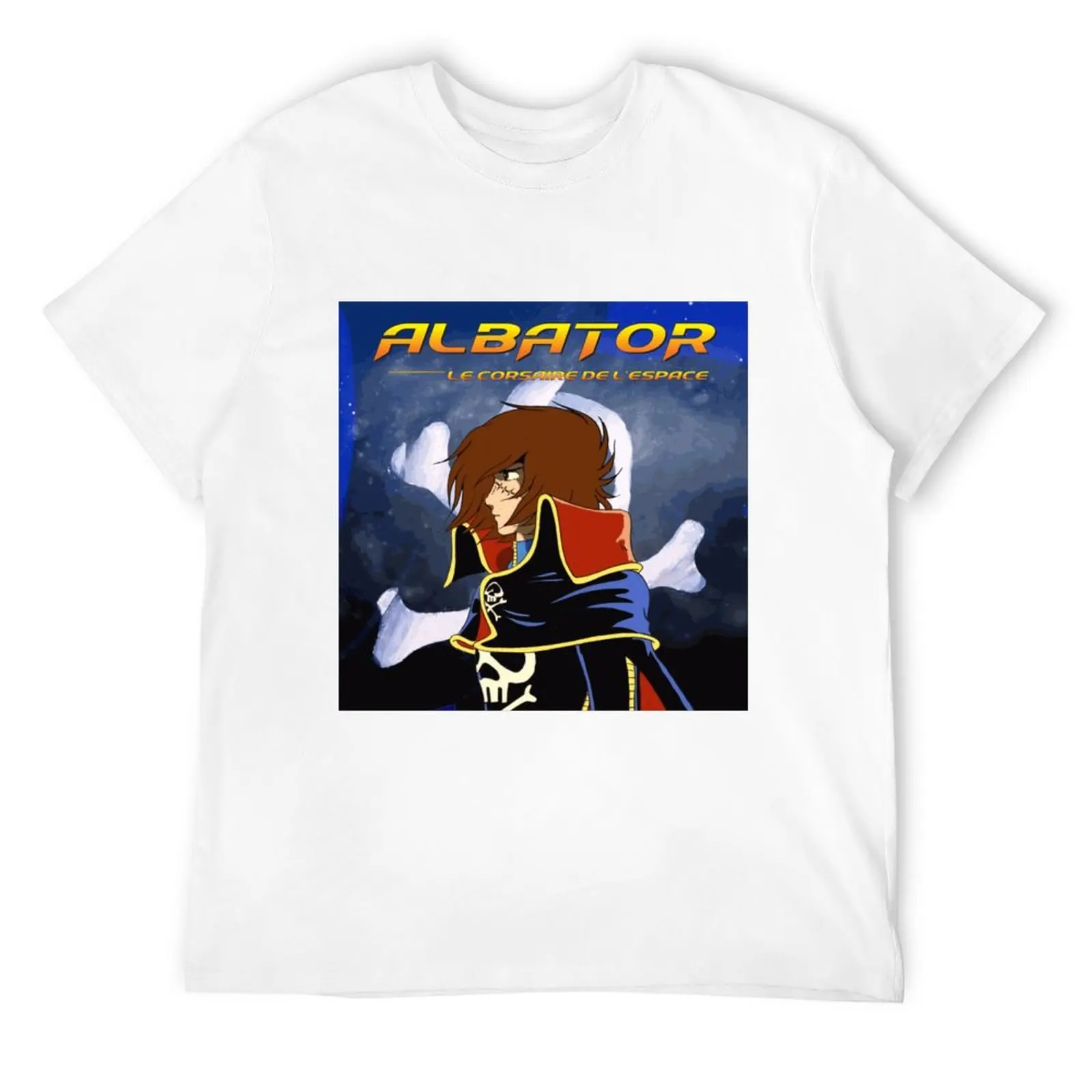 

Футболка мужская хлопковая с коротким рукавом, винтажная рубашка с принтом албатора, пиратского капитана харлока, с круглым вырезом