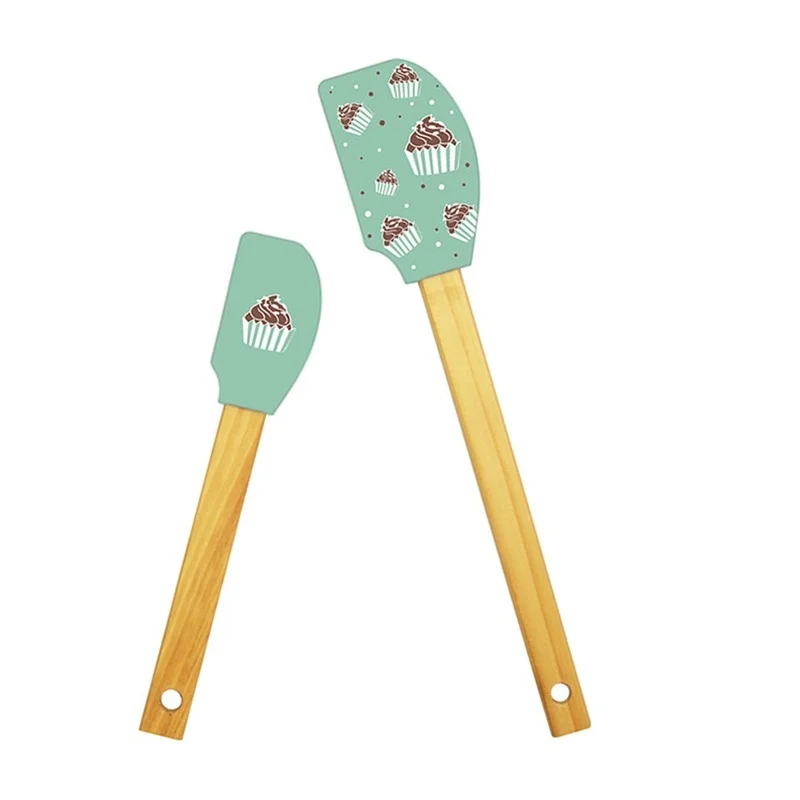 2Pcs/set Silicone Scraper Spatula Heat Resistant Rubber Spatulas Nonstick Butter Cake with Wooden Handle for Home Baking |