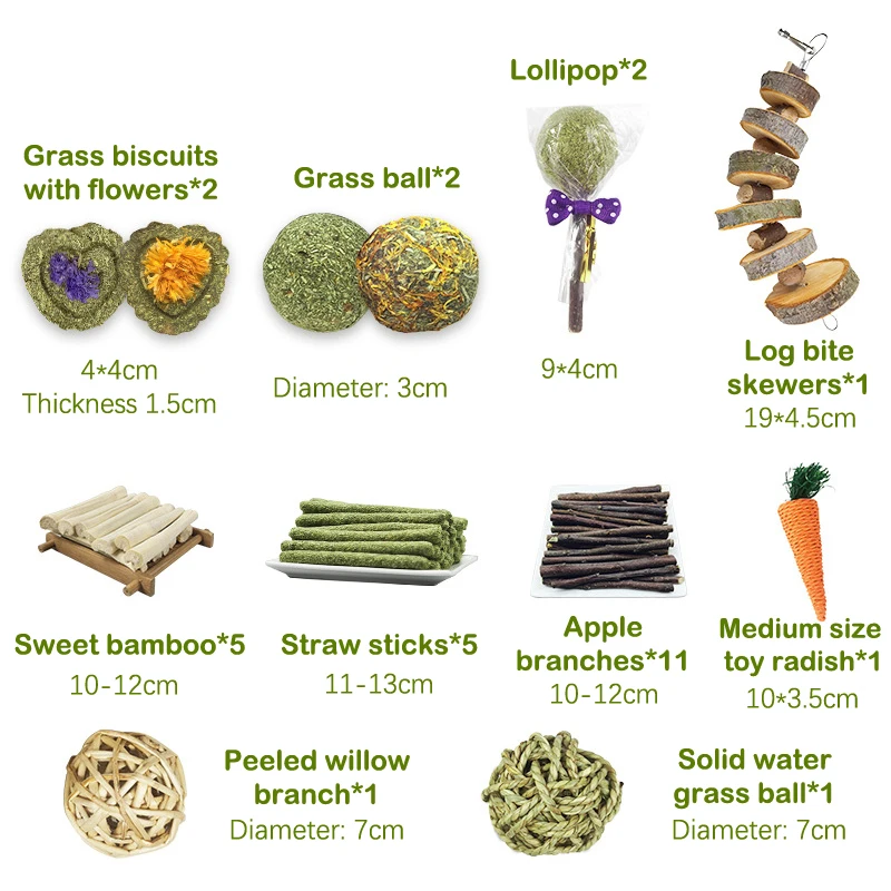 

Small Pet Chew Toys Hay Treats For guinea pig Rabbit Hamster Gerbil Teeth Cleaning Toys Fun Teething Stick Toy Set Pet Supplies