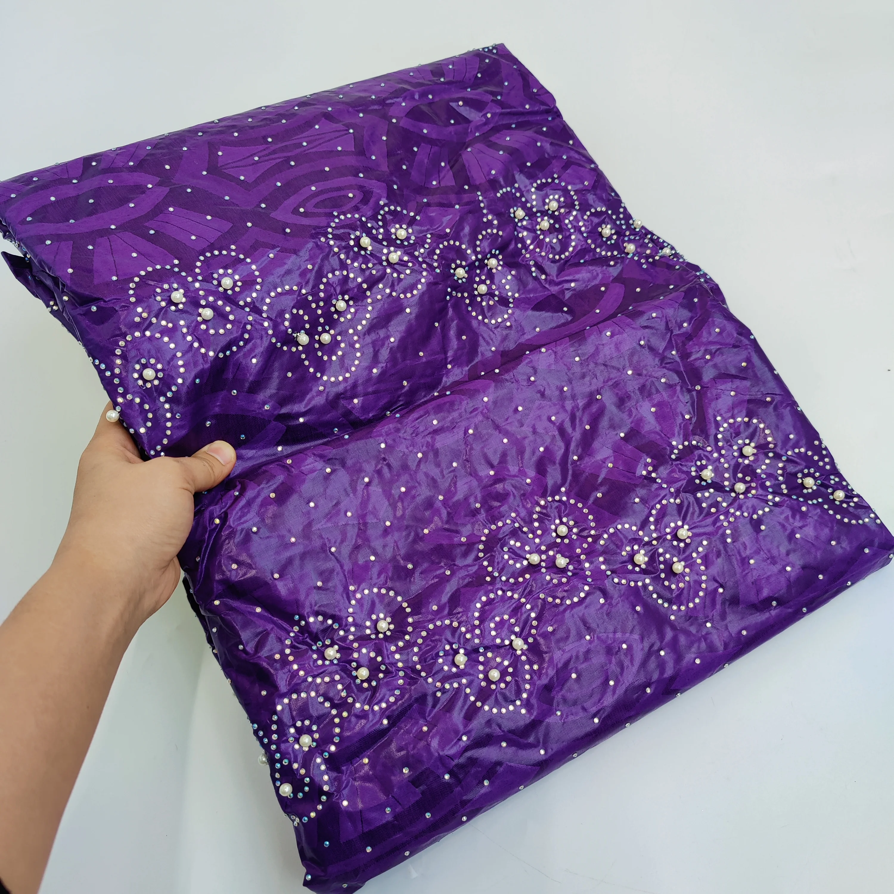 Новинка 2024 базин богатый с полными камнями и бусинами бежевый Африканский