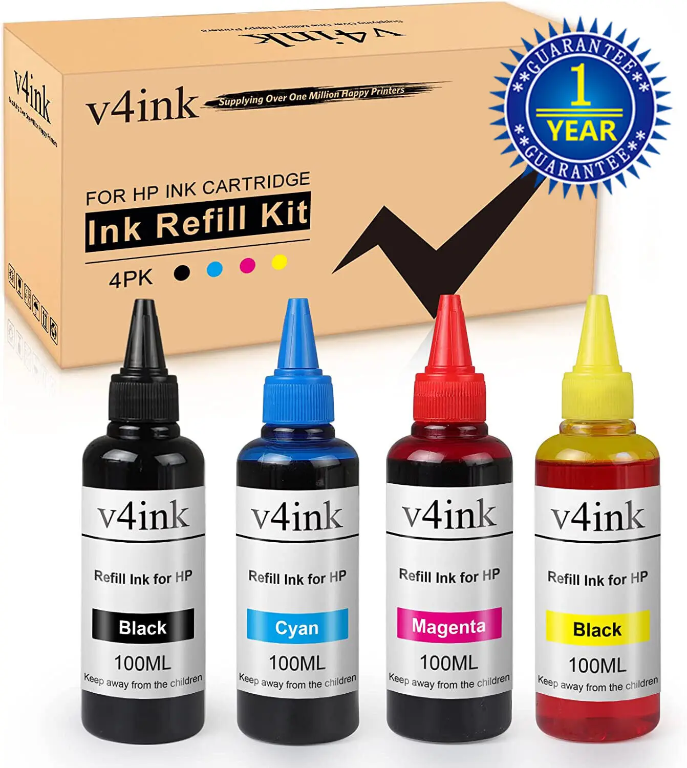 

v4ink Refill Ink Kit (4 Colors) for HP HP 902XL 952XL 932XL 934XL 60XL 61XL 62XL