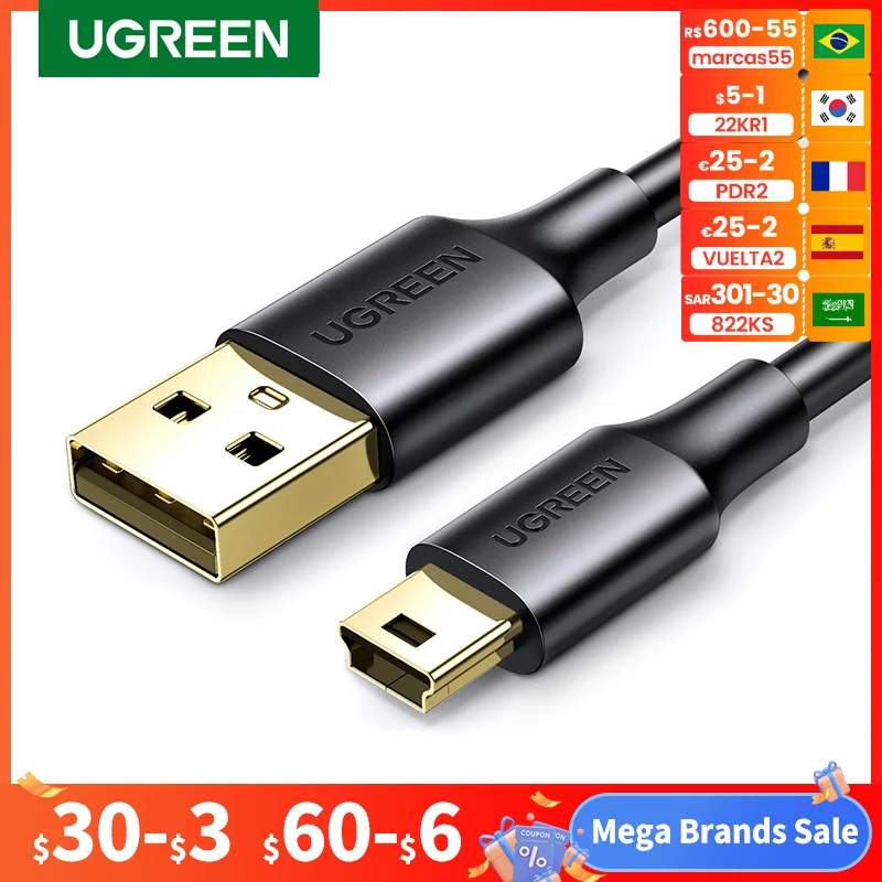 Ugreen Mini USB Cable Mini USB to USB Fast Data Charger Cable for MP3 MP4 Player Car DVR GPS Digital Camera HDD Mini USB
