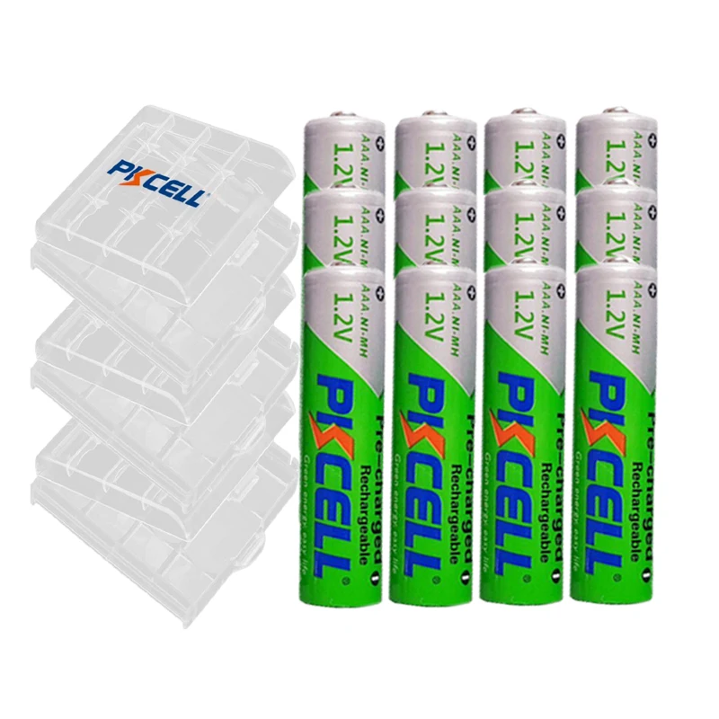 

PKCELL12Pc 850mah 1.2V NIMH AAA Rechargeable Battery Precharged for Calculator Over 1200 Times Cycles and 3pcs Battery Boxes