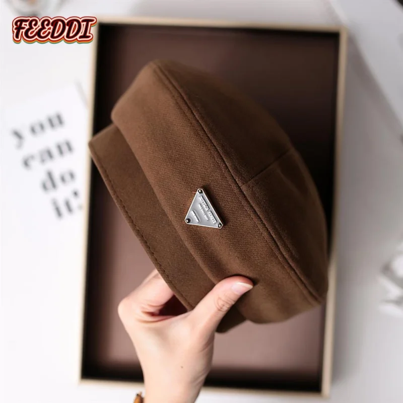 

Feeddi Triangle Mark Beret Chestnut Brown Trendy Autumn and Winter British Retro Woolen Painter Hat Women's Face-Looking Small