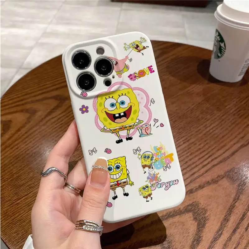 Bandai чехол для телефона Губка Боб PatrickStar Kawaii IPhone 13 12 11 Pro Max Mini Xs X Xr 6 6s 7 8 Plus белый