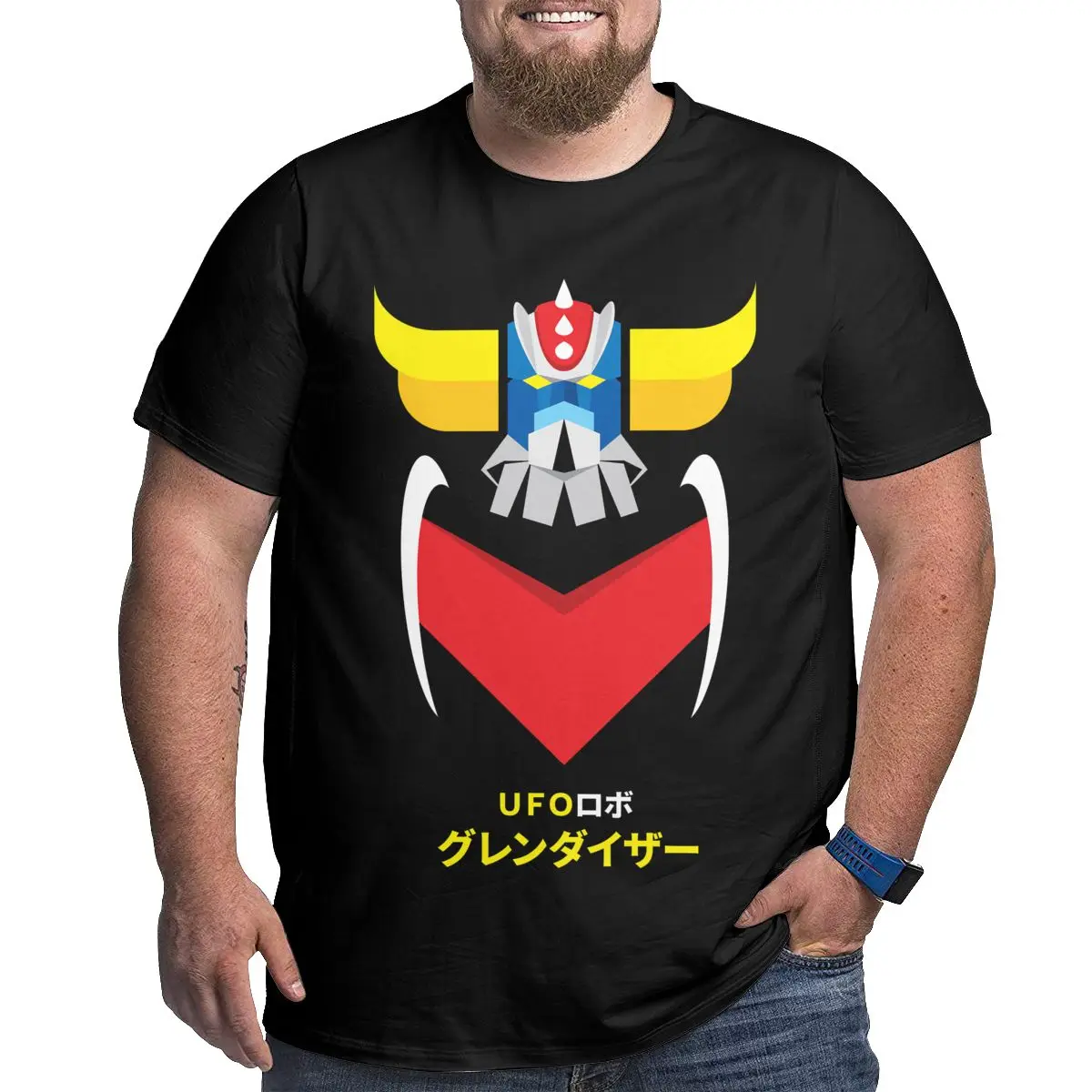 

Grendizer Color And Japanese Writing Big Size Classic Plus Size T-shirt Humor Graphic Big Tall Man Oversized Tops Tees