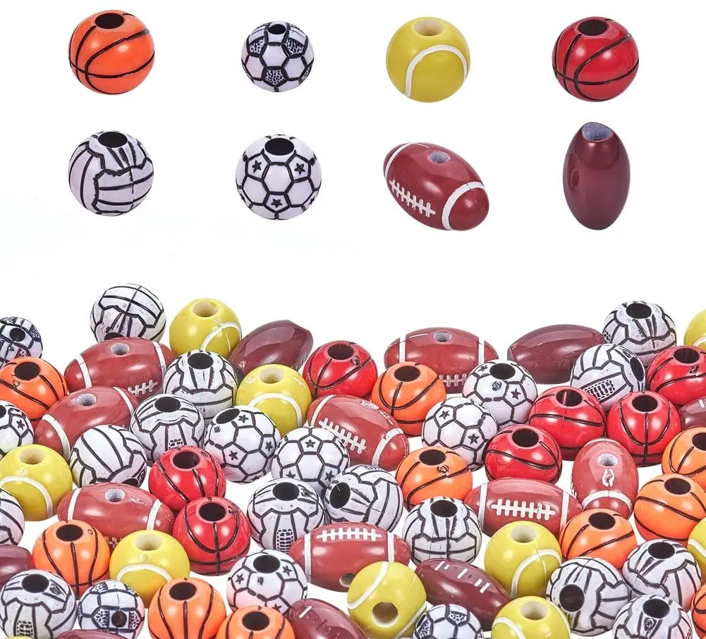 

320pcs Football Baseball Volleyball Rugby Tennis Shape Acrylic Beads Loose Spacers Bead Fit For Bracelet DIY Jewelry Making