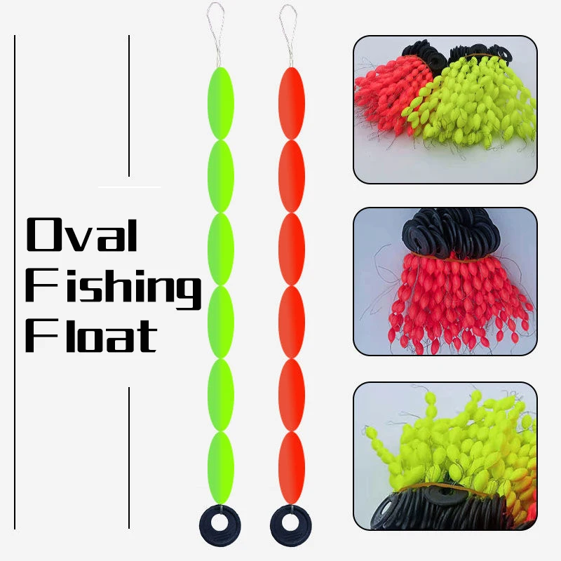 

60Pcs 10packs Oval Space Bean Fishing Line Fishing Float 6 In 1 String Type XS S M L Stops Float Stopper Tackle Accessories