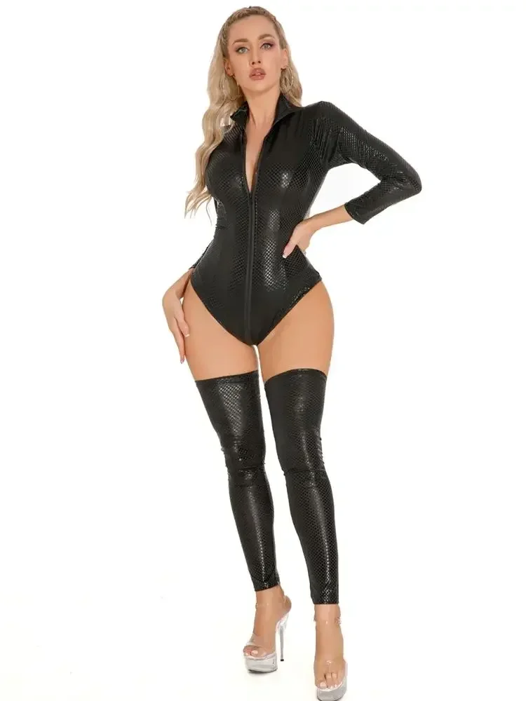 M-3XL клетчатый принт из искусственной кожи с длинным рукавом на молнии и открытой