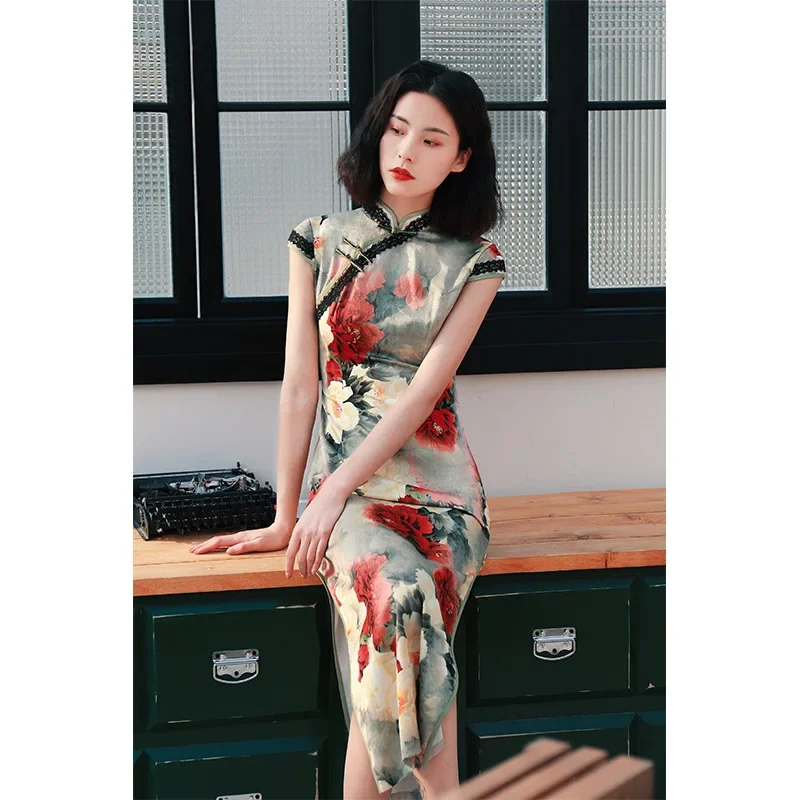 Yourqipao женское длинное китайское платье Cheongsam осень 2023 новое улучшенное вечернее