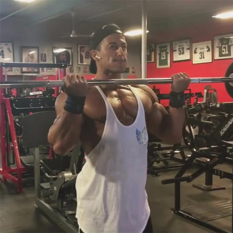 Anime Attack on Titan Stringer Tank Top Mens Y-Back Vest Muscle Training Athletic Tees Tops Gym Workout Fitness Bodybuilding