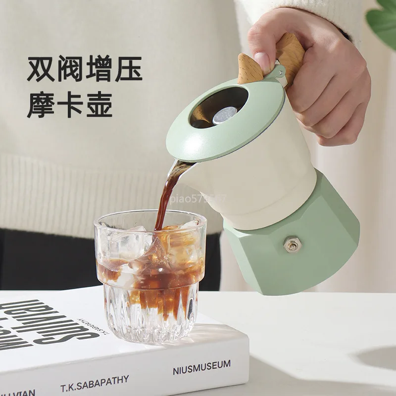 Фото Кофеварка-перколятор Moka Pot с клапаном, 3 бар, для эспрессо на плите, алюминиевая, для кемпинга и дома №4