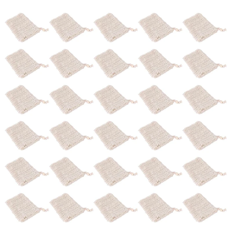 

30 Pack Natural Sisal Soap Bag Exfoliating Soap Saver Pouch Holder With Wooden Beads