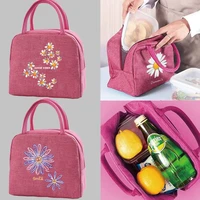 canvas lunch bag for women functional cooler lunch box portable insulated thermal kids food picnic bags daisypattern