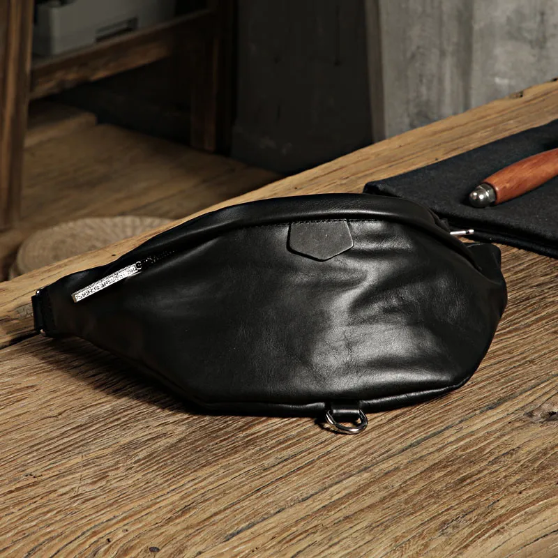Casual first layer cowhide men's black chest bag fashion natural genuine leather multifunctional waist pack sports crossbody bag