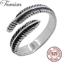 trumium pure 925 sterling silver simple feather ring adjustable exquisite fine jewelry rings for women party engagement gift