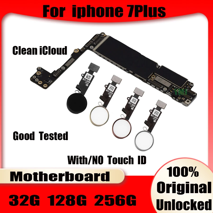 Factory unlocked for iphone 7 Plus Motherboard Original for iphone 7Plus Mainboard with/without Touch ID 32GB-128GB-256GB