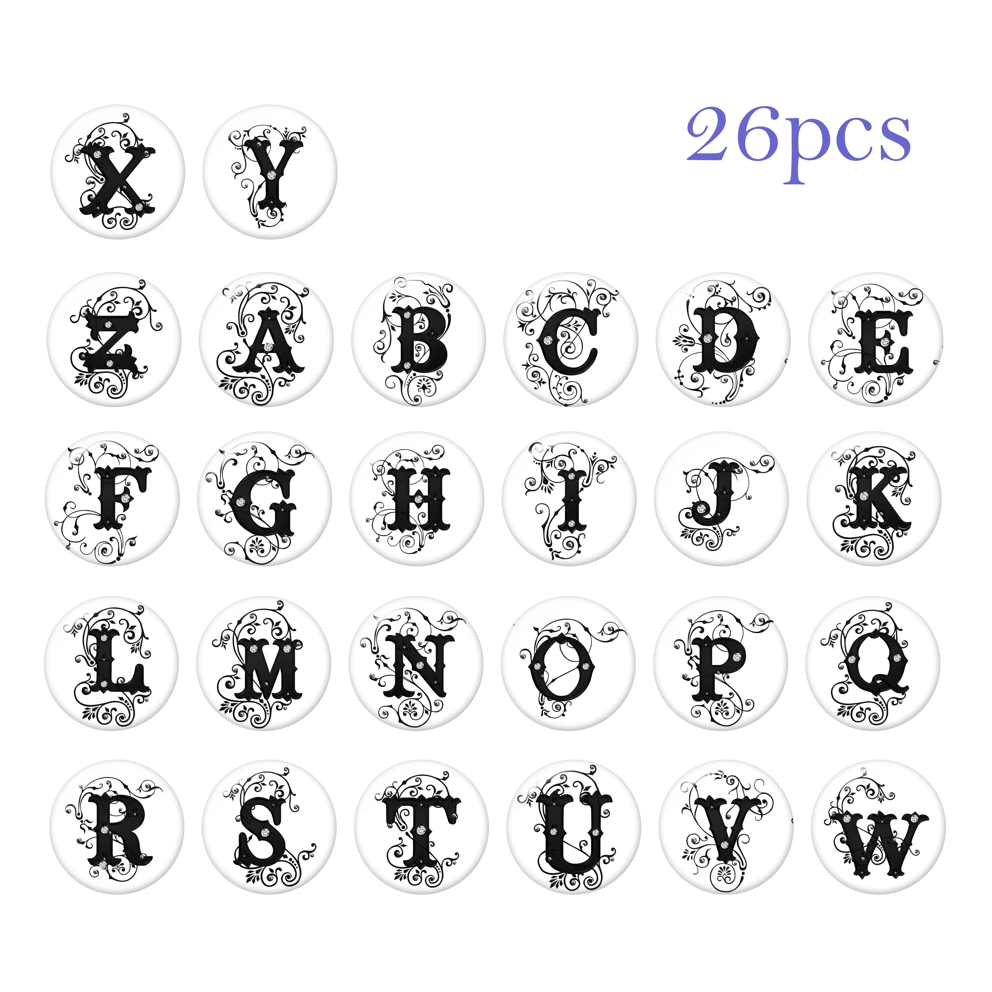 

Alphabet Image Printing Painted Metal Round Photo Glass Cabochon Z3001