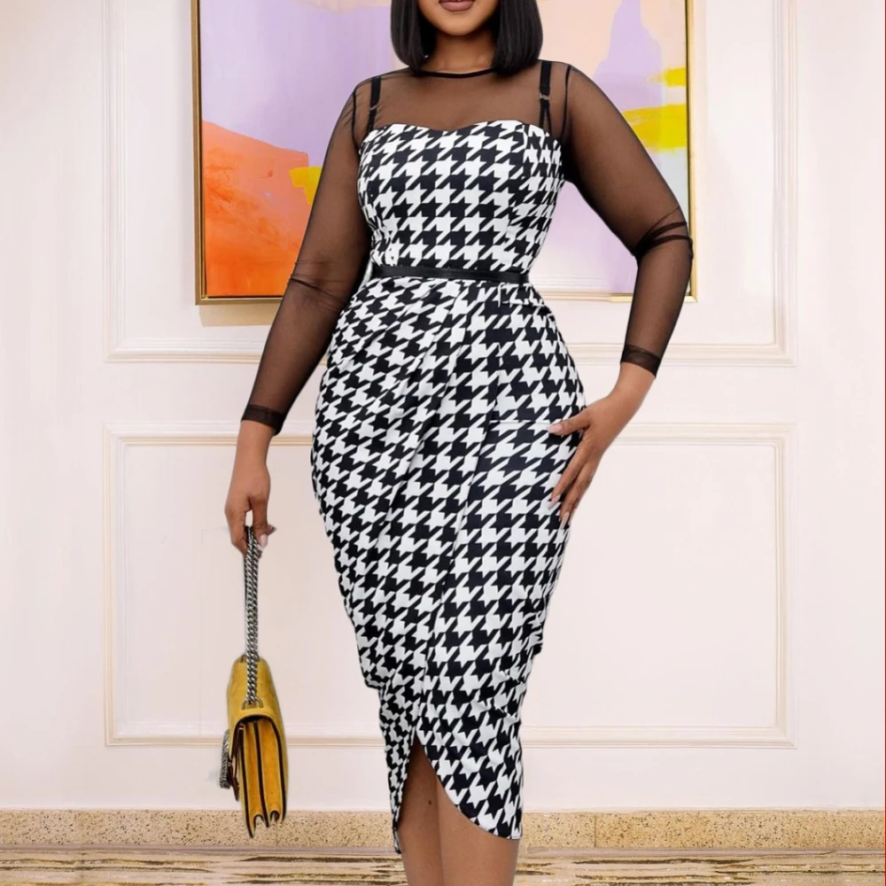

Dashiki African Dresses For Women 2022 Spring Autumn Africa Clothing Long Sleeve Dress Sexy O-Neck Slim Dress Office Lady Party