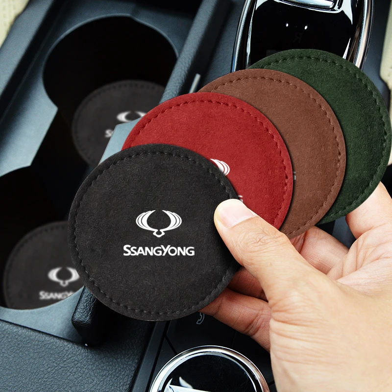 

2pcs Alcantara Car Coaster Water Cup Anti-Slip Mat for Ssangyong Rexton 2 Tivolan Musso Tivoli Kyron Actyon Sport Korando Decor