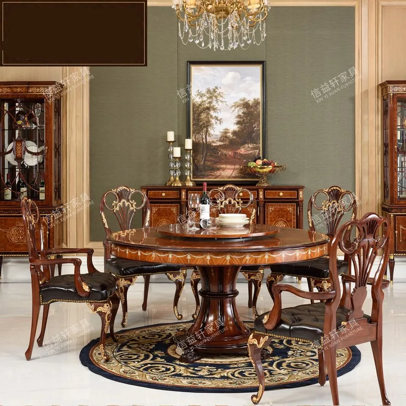 

Italian solid wood luxury European neo-classical dining table and chair combination villa room furniture