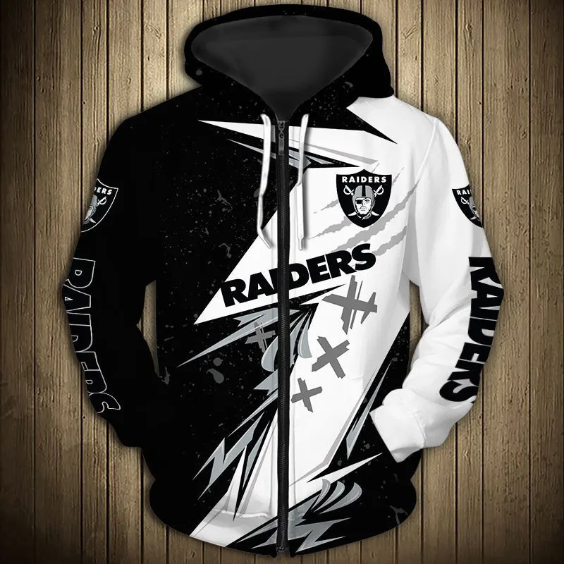 

Fashion sportswear Las Vegas men's Stitching design gray flowers black shield printing Raiders zipper hoodie