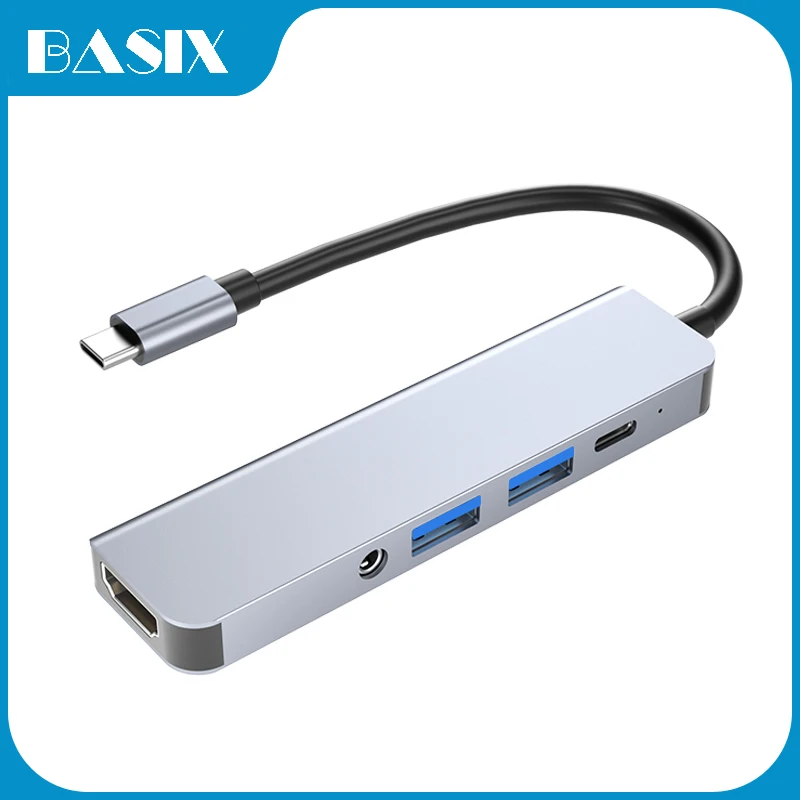 

Basix USB C Hub для IPad Pro 2021 Type C Hub To HDMI-совместимый адаптер 3,5 мм разъем для наушников PD Usb Hab для Macbook Air Pro