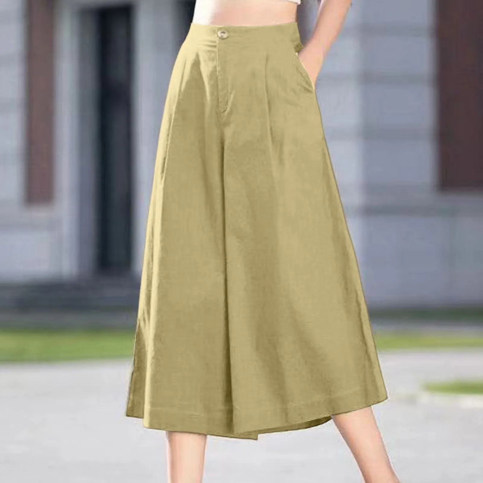 

Women Wide Leg Pants 2023 Summer Thin Fabric Classic High Waist Pockets Button Fly Loose Palazzo Trousers Korean Casual Bottoms