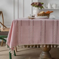 pink striped elegant table tablecloths tassel rectangular linen tablecloth table cover home kitchen banquet wedding dining decor