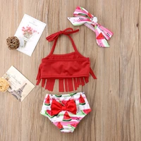 3pcs baby girls swimwear 2022 summer watermelon printed tassel bikini sets baby bathing suit infant swimsuit toddler beachwear