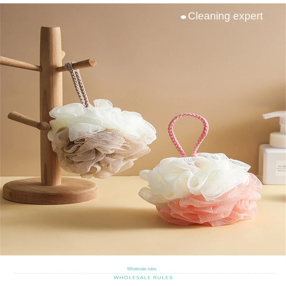 

Plain Large Two-color Bath Flower Without Hurting Skin Comfortable Clean Lanyard Design Bath Flowers Grid Design Rich Bubbles