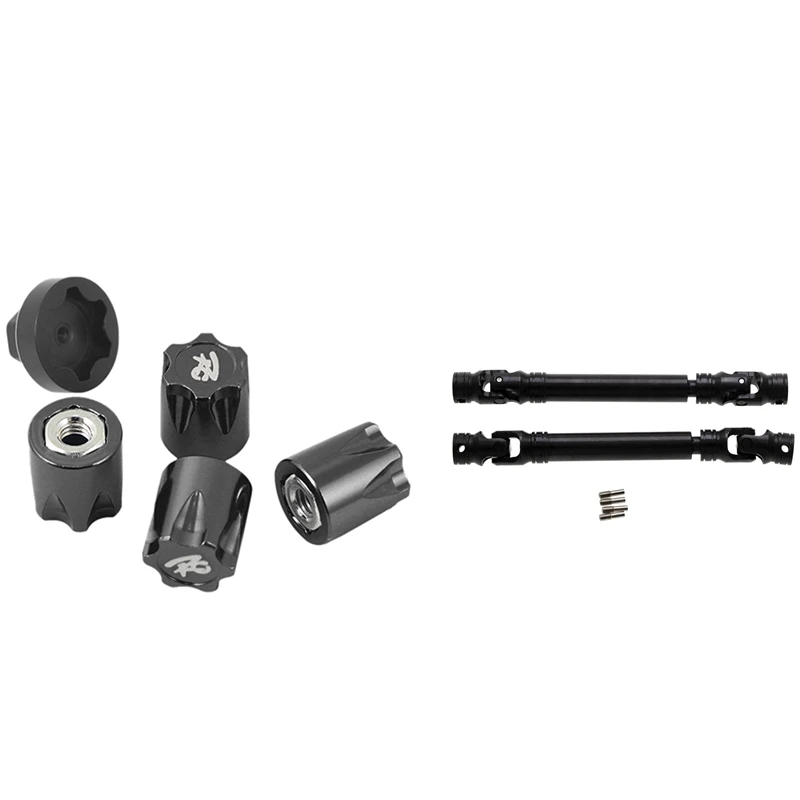 

2 Set RC Car Part: 1 Set Aluminium RC Car Wheel Rim Center Cap M4 Nut & 1 Set Metal Splined Drive Shaft 107-159Mm