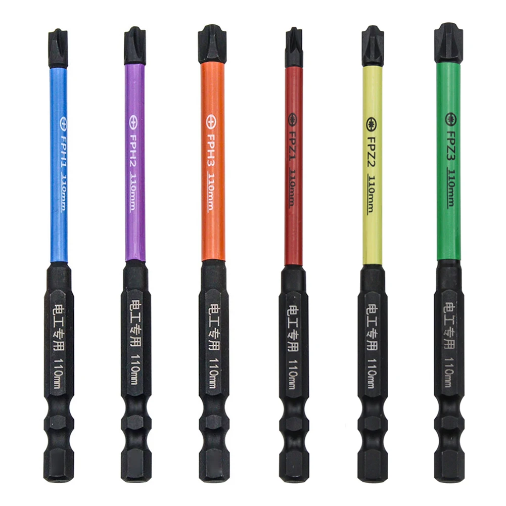 

6pcs 110mm Magnetic Special Cross Screwdriver Bit Nutdrivers Batch Head For Electrician Power Tool FPH1 FPH2 FPH3 FPZ1 FPZ2 FPZ3