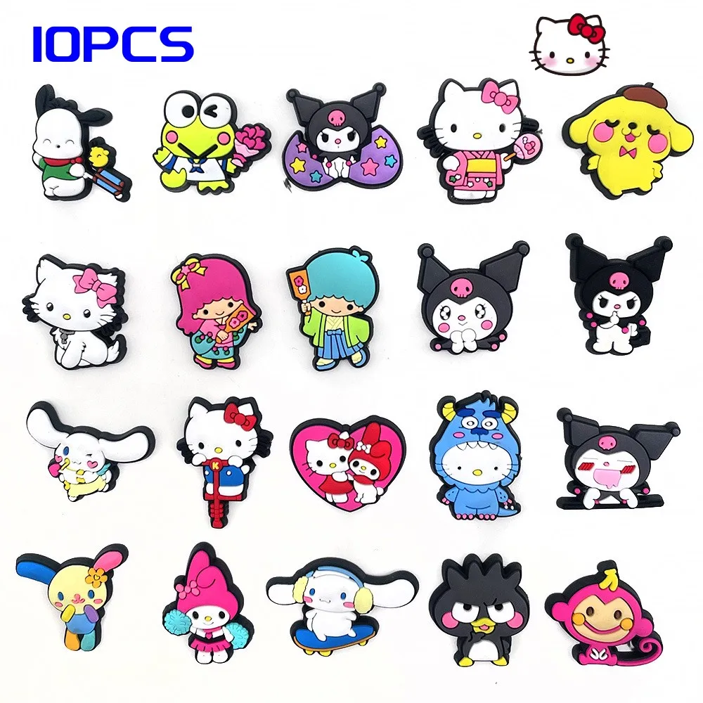 

10Pcs Cartoon Hellokitty Anime Children Hole Shoes Buckles Kawaii Detachable Soft Rubber Accessories Cute Kuromi Kids Diy Patch
