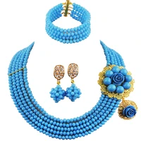 costume necklace blue african beads jewelry set nigerian wedding bridal party jewelry set