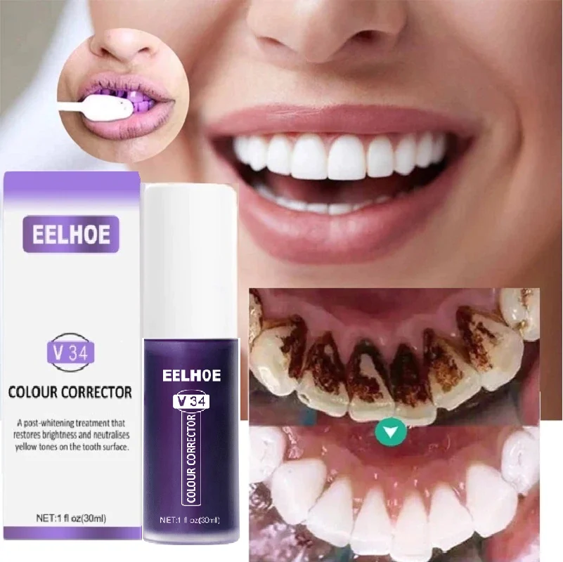 V34 Tooth Colour Whitening Toothpaste Smoke Stain Remove Teeth Corrector Oral Cleaning Repair Fresh Breath Reduce Yellowing 30ml