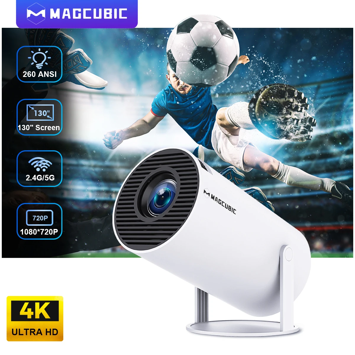 Портативный проектор Magcubic 4K Android 11 с двойным Wi-Fi BT5.0 180°