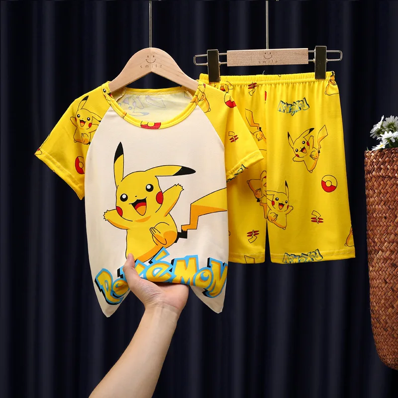 

Pikachu Children's Pajamas Sets Children Boys and Girls Pokemon Cartoon Short Sleeve Pijamas Set Kids Sleepwear Home Clothes