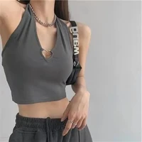 summer new european and american hot girls cool sassy love metal hollow halter camisole womens short crop vest trendy dx26
